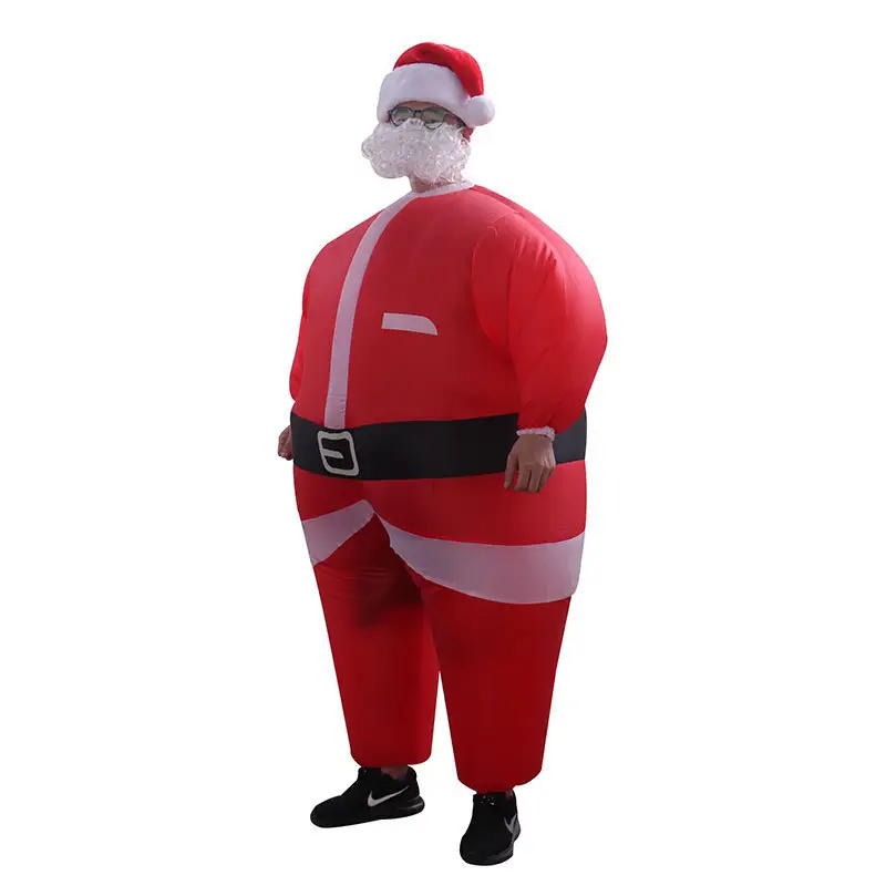 Vestido de disfraz de Papá Noel para Navidad, traje inflable de cuerpo entero y grasa, ráfaga roja