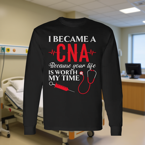 Camiseta de Manga Larga para Asistente de Enfermería Certificado (CNA), Cuello Redondo, Unisex, Diseño para Trabajadores Médicos, Ropa Promocional - Product Image 4