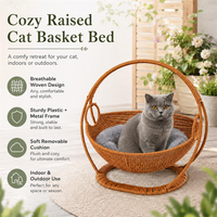 Lit suspendu multifonctionnel en rotin PE pour chat, hamac surélevé en osier avec coussin moelleux pour chats, idéal pour le repos des animaux de compagnie et les ensembles de jardin