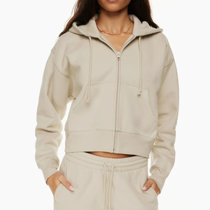 Felpe da <span class=keywords><strong>donna</strong></span> personalizzate di alta qualità in cotone poliestere Full Zip Up con cappuccio felpe Crop con cappuccio con Logo da <span class=keywords><strong>donna</strong></span> felpe oversize - Product Image 2