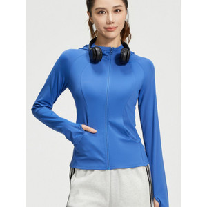 LU FEEL Sweat à capuche tricoté pour femme, manches longues, fermeture éclair sur le devant, séchage rapide, bleu, coupe sportive, vêtements de sport - Product Image 1
