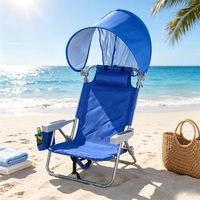 Chaise de plage pliable avec auvent réglable, chaise de camping inclinable portable pour l'extérieur avec porte-gobelet pour la plage, la pêche, le pique-nique