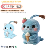 Porte-clés en peluche personnalisé en coton et PVC à faible MOQ, conception ODM, motif glace et loutre marine, broderie de logo personnalisée, jouet animal en peluche