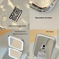 Miroir de maquillage avec lumière LED, miroir de voyage portable, miroir de table de toilette à domicile, mini miroir carré pliable