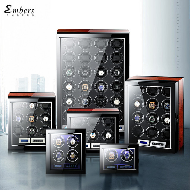 Embers Luxury Wooden Rectangle Watch Winder 2-24 Watch Storage Box Leather Inner Automatic Winding Dustproof Eco-Friendly Case