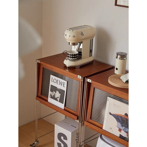 Vintage <b>Solid</b> <b>Wood</b> Storage Cabinet With Wheels For Living Room Robotic Vacuum Holder Mobile <b>Bookcase</b> Side Cabinet - Product Image 4