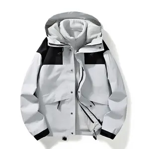 Poliéster Full Zipper Inverno Mens 3 em 1 Water Repellent Caminhadas Jacket Linha Com Velo Interior Windproof Double Jacket