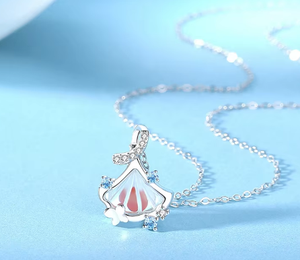 Collier en Argent Sterling S925 avec Zircon Irisé en Forme de Petit Éventail, Chaîne de Clavicule Exquise pour Femme, Style Niche Rêveur Forêt - Product Image 6