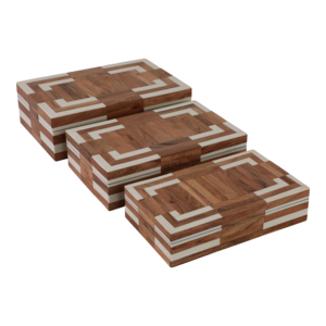 Ensemble de boîtes décoratives rectangulaires en bois avec incrustations, boîtes de rangement modernes en bois et résine pour bijoux, souvenirs, décoration intérieure - Product Image 1