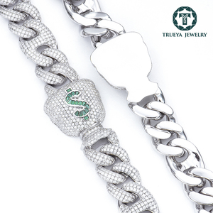 Hàng Mới 925 Đồ Trang Sức Bạc 18Mm 24Inches <span class=keywords><strong>Pig</strong></span> Mõm Phong Cách Mỹ Đô La Ví Thiết Kế Iced out Moissanite Cuba Chuỗi Vòng Cổ - Product Image 2