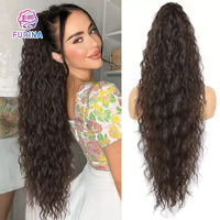 Extension de queue de cheval synthétique blonde moelleuse de 30 pouces, aspect naturel, mèches de cheveux, pince à cheveux, pré-collée, type ongles, pour femmes