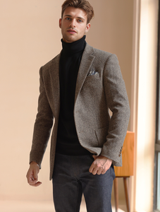 Chaqueta de traje de lana para <span class=keywords><strong>hombre</strong></span> de <span class=keywords><strong>Tweed</strong></span> Ins de alta calidad Retro americano, textura gruesa, Traje individual de moda de talla grande de un solo pecho - Product Image 4