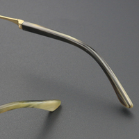 Monture de lunettes carrée H2420 pour homme en titane pur avec branches en corne de buffle naturelle, ultra légère, pour lunettes de vue professionnelles