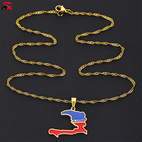 Collier unisexe en acier inoxydable avec drapeau d'Haïti, pendentif géométrique en émail avec carte d'Haïti, collier tendance, vente chaude en stock