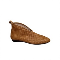 Sepatu Booties Kulit Sapi Anyaman Tangan, Ujung Runcing, Sol Datar, Model Slip On, Sepatu Ballet Retro Wanita