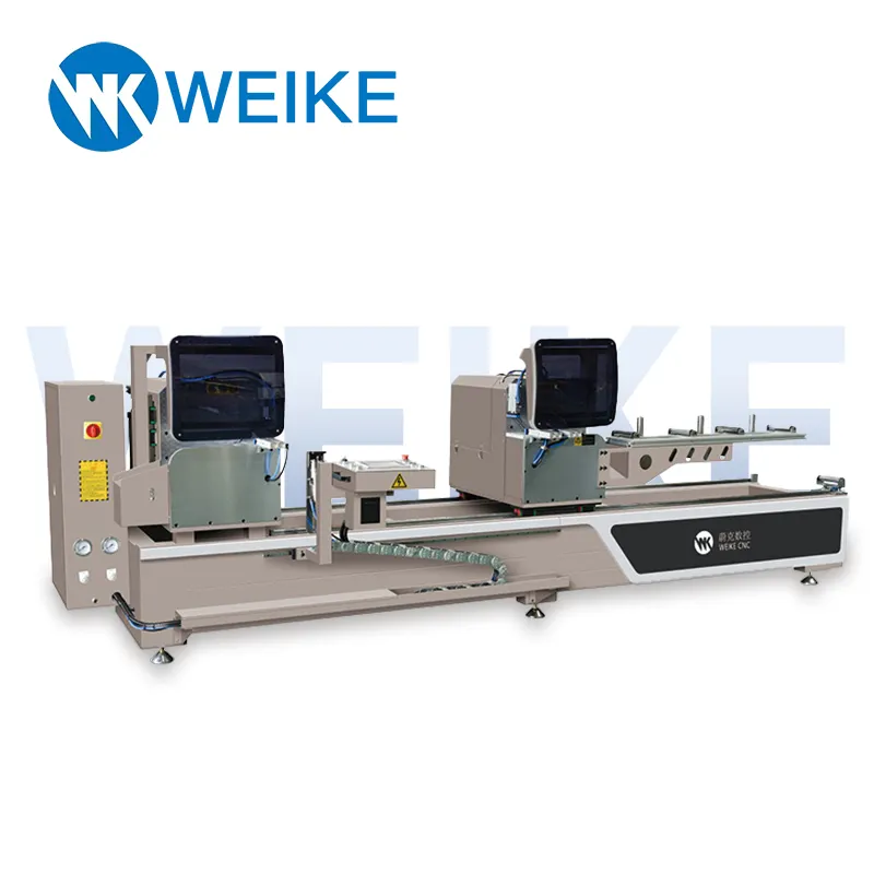 WEIKE CNC 45 도 더블 헤드 커팅 톱 도어 및 윈도우 제작 기계 용 알루미늄 프로파일 정밀 커팅 톱