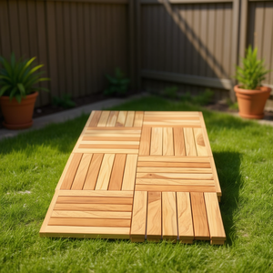 Dalles de terrasse en teck massif 11,8x11,8 pouces, motif vertical, panneaux de sol extérieurs à emboîtement - Product Image 2