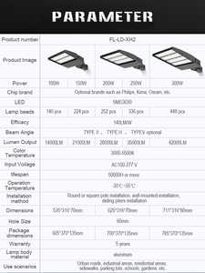 Lampe de rue LED 300W la plus récente avec détecteur de mouvement, design IP65, éclairage et circuit 80-30-60-120 AC 140 en aluminium AC100-277V - Product Image 6