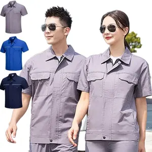 Ngắn Tay Áo Hội Thảo Nhà Máy Công Nhân Unisex Làm Việc Coverall Dây Kéo Áo Khoác Hàng Đầu Quần Làm Việc Phù Hợp Với Quần Áo Làm Việc Làm Việc Đồng Phục An Toàn Phù Hợp Với