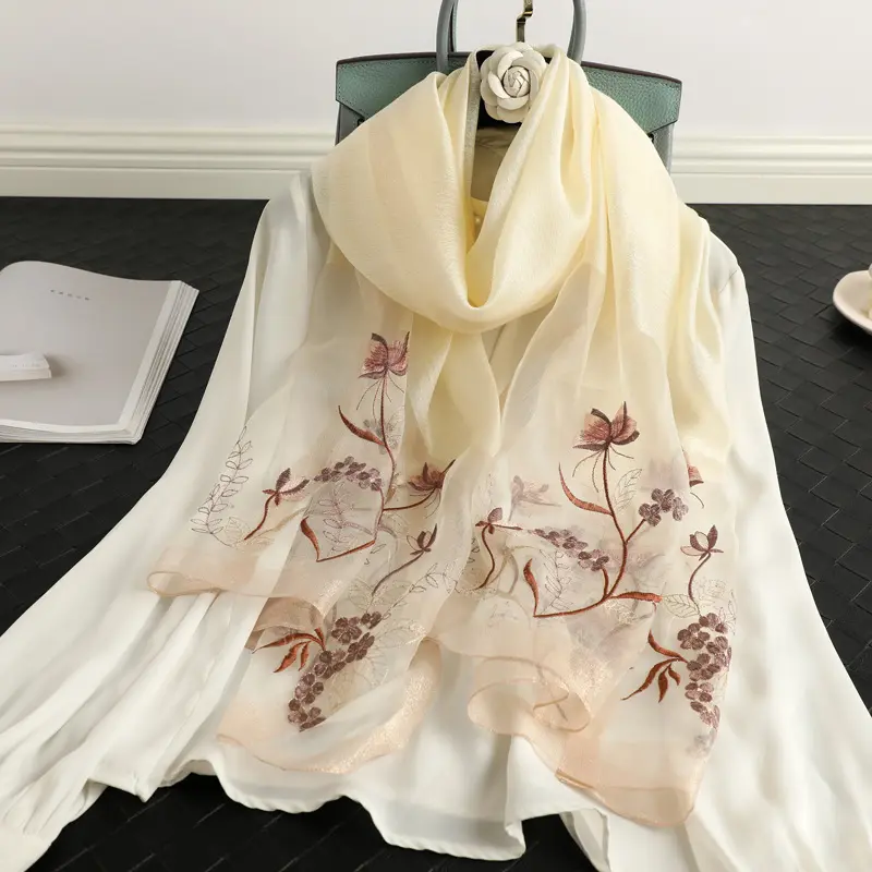 Lenço de seda bordado à mão, lenço de seda amoreira, moderno, para presentes