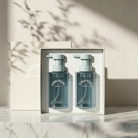 Bouteille de savon moussant en verre bleu personnalisée sans BPA de 350 ml, épaule plate avec pompe à mousse en plastique pour distributeur de désinfectant pour les mains rechargeable