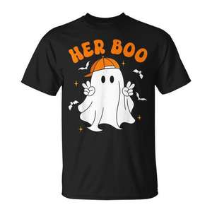 Ensemble de t-shirts assortis pour couples Her Boo Halloween Ghost pour la fête d'Halloween - Product Image 1