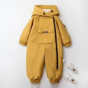 Custom Winter Unisex Solid Deep Pile Fleece Pramsuit Hooded Warm <b>Zipper</b> Footie Snowsuit <b>Onesie</b> Infant Outfits Baby Romper - Product Image 2