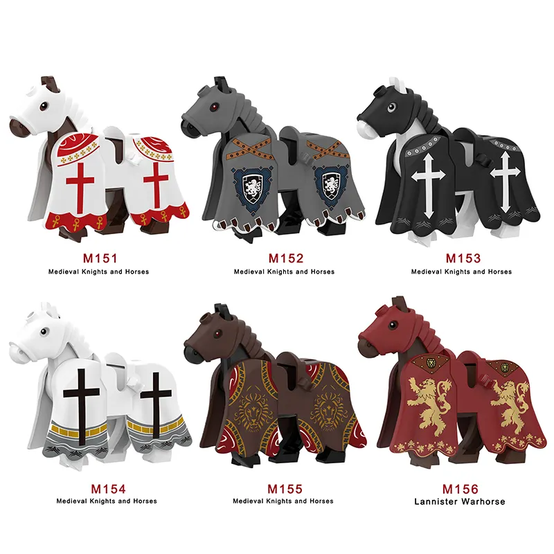 MOC set militari medievali figure di cavalleria cavallo da guerra animali blocchi parti accessori cavalieri giocattoli per regali per bambini