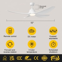Ventilador de Techo Moderno de 52 Pulgadas con Aspas de ABS, Luz y Control Remoto Opcional, Compatible con Tuya Smart, Motor DC Silencioso de Cobre, para el Hogar # 3635