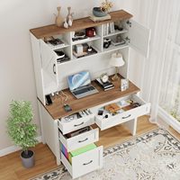 Bureau d'ordinateur portable de style farmhouse avec huche, 7 tiroirs, grand poste de travail en bois blanc rustique pour chambre et bureau