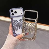 Couverture mobile fantaisie papillon paillettes diamant pour iPhone 17 16 15 Pro Max coque arrière antichoc placage or creux