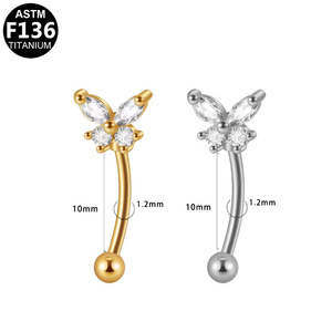 Clous d'oreille incurvés en titane, design cœur et papillon, en alliage G23, bijoux de piercing pour oreille, nez, lèvre, corps, accessoire de mode - Product Image 5