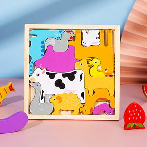 Jeu de puzzle éducatif en bois pour enfants, dessin animé, Montessori, légumes, dinosaures 3D, 12 pièces - Product Image 3