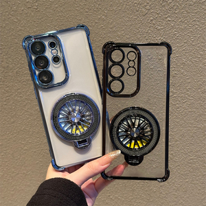 Funda Magnética Electrochapada para <span class=keywords><strong>Teléfono</strong></span> Móvil con Soporte Acrílico para Samsung S26 S25 S24 Ultra A55, Cubierta Transparente con Lente de Cristal y Diamantes - Product Image 2