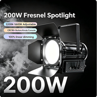 Projecteur LED Fresnel professionnel 150W, diamètre 180mm, alliage d'aluminium, CRI98, 5600K, contrôle DMX512/WiFi/APP, zoom manuel, lumière naturelle