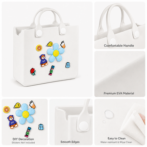 Bolsa de Mano Grande Impermeable con Apliques de Dibujos Animados, de Fieltro No Tejido Blanco, Ligera, Informal, para Uso Diario, con Dos Asas y Parte Superior Abierta - Product Image 3