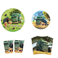 En stock : Ensemble de vaisselle camion poubelle, fournitures pour fête d'anniversaire, gobelets en papier, assiettes, serviettes