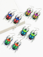 Best-seller Personnalité Drôle Partie Boucles D'oreilles Bijoux Coloré Double Face Imprimé Insecte Beetle Dangle Boucles D'oreilles 2024