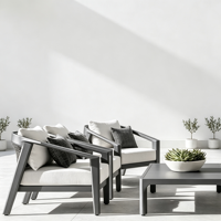 Ensemble de table et de chaises d'extérieur en aluminium contemporain, ensemble de meubles de salle à manger pour jardin, terrasse, restaurant, hôtel