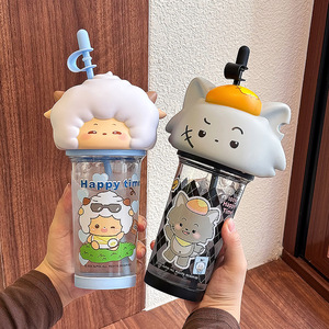 Gobelet en plastique Zuo Mu Pleasant Goat 500 ml réutilisable avec paille pour enfants, cadeau Printemps 2025 - Product Image 4
