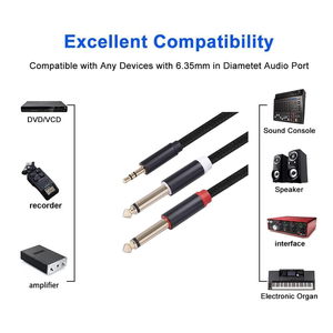 Adaptador de 3.5mm a Doble 1/4, Cable de Audio Mono TS de 1/8 a 6.35mm, Cable Divisor en Y Estéreo, Compatible con iPhone, iPod, 3.3 Pies - Product Image 4