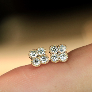 Aazuo Fine Jewelry, oro amarillo macizo de 18 quilates Au750, diamantes naturales auténticos, aretes clásicos con forma de flor, regalo para damas, uso diario - Product Image 4