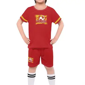 定制2023西班牙队设计夏季2023儿童服装套装按需印刷儿童足球队2件套套装