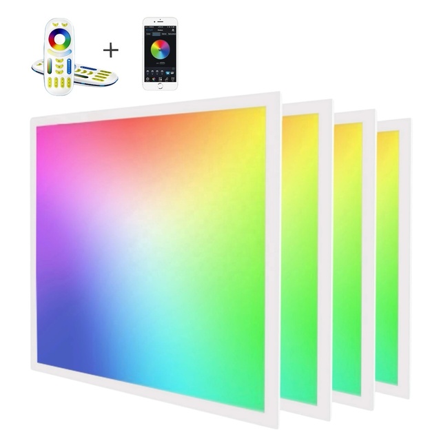 RGBW 3CCT Dimmable Smart Led Light Panel 595x595 36w 40w Ultra Slim Industrial Matt White Frame Remote Controller 120 Beam