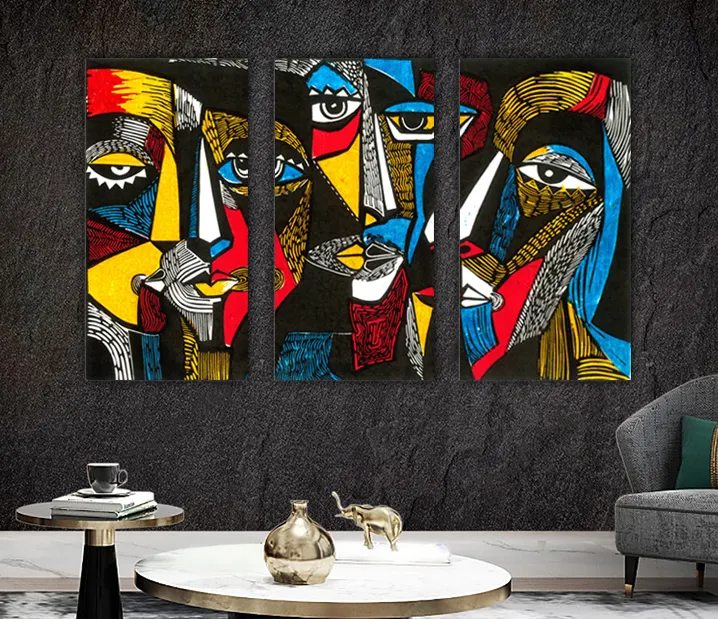 현대 추상 그림 아프리카 부족 예술 캔버스 그림 벽 예술 3 패널 아트 HD 인쇄 액자 고대 전통적인 스타일