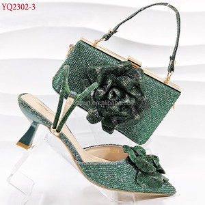 green emerald velvet dress Green Rhinestone Shoes with Matching Bag main image 1