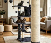 Arbre à chat multiplateforme avec cachette, échelle, panier latéral, plusieurs colonnes en sisal, pendentif interactif en forme de poisson, pour intérieur