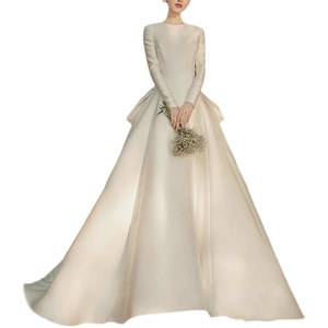 Verano nuevo Hepburn musulmán no espalda descubierta manga larga satén gran arrastre musulmán niqab vestido musulmán elegante regalo de boda - Product Image 1