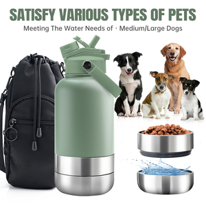 Botella Aislada 3 en 1 de 32 oz con Tapa Doble y Dos Tazones Desmontables para Comida y Agua, Comedero Portátil de Acero Inoxidable para Mascotas - Product Image 1