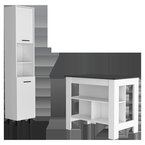 HMS 41 \ "Set da cucina moderna con pannello in legno marrone scuro e bianco con carrello da cucina - Product Image 1